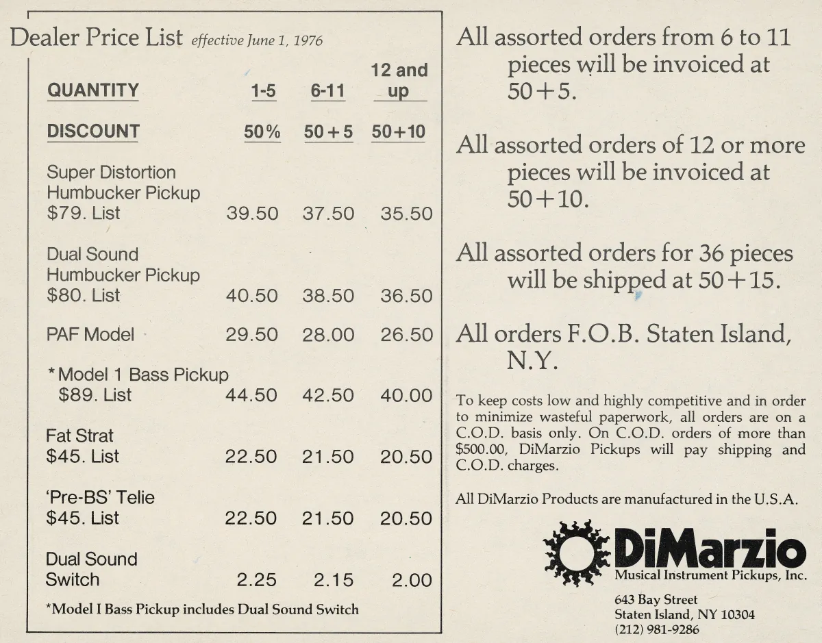 Price List June 1976